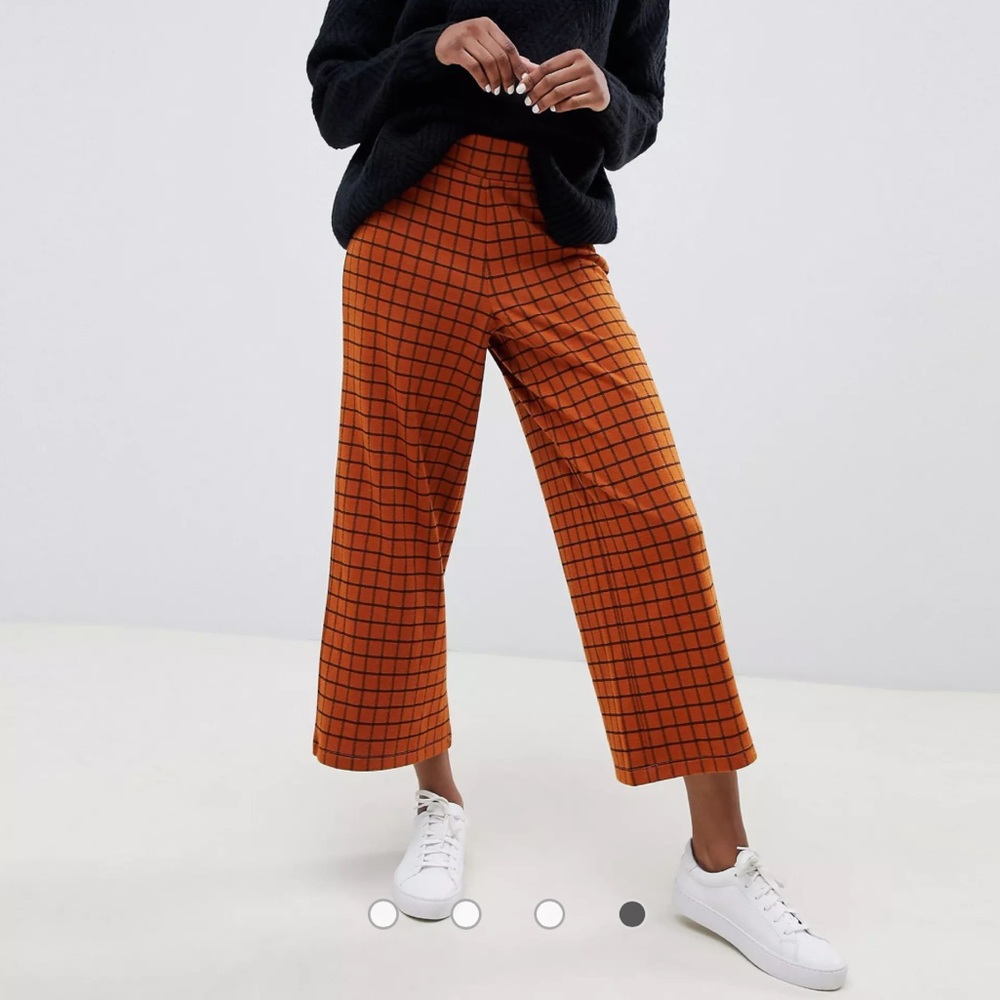 ASOS wide leg culotte trouser in rust check | size 00